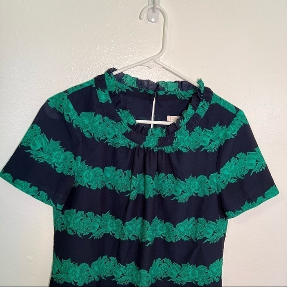 J. Crew Factory Beanstalk Ruffle Collar Blouse Navy Green - Picture 3 of 10